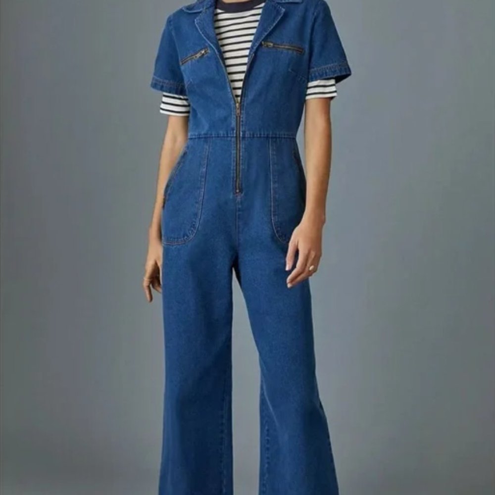 relaxed and flattering anthropologie denim jumpsuit